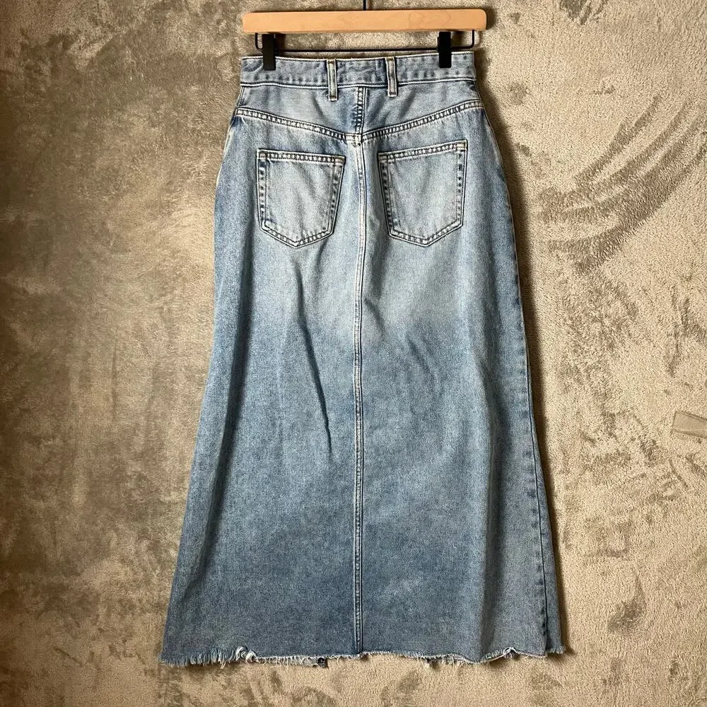 Pilcro‎ Anthropologie Madi Front Slit Denim Maxi Skirt Summer Wash Size 6_7